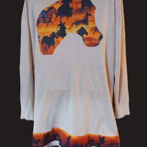 sweater Cardigan with Horse Print